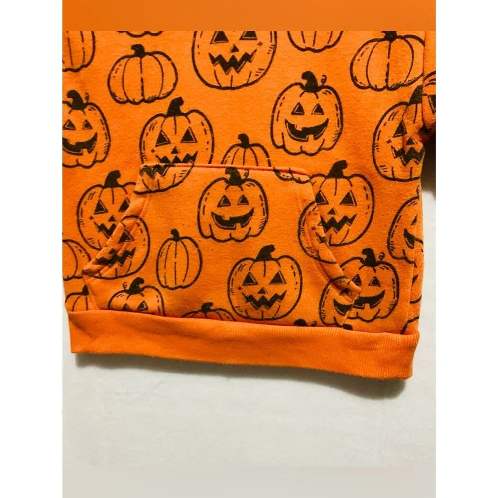 Wonder Nation Toddler Boys 3T Halloween Pumpkin Fleece Sweatshirt Jogger Set